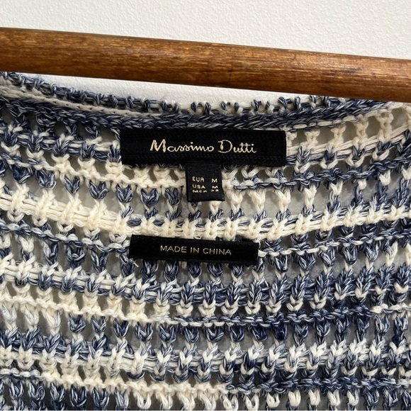 Massimo Dutti crochet open knit top tassel fringe trim blue cream boho medium - Picture 14 of 16